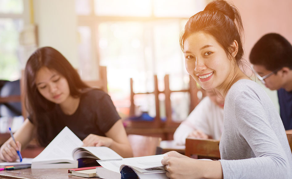 Two female students studying together