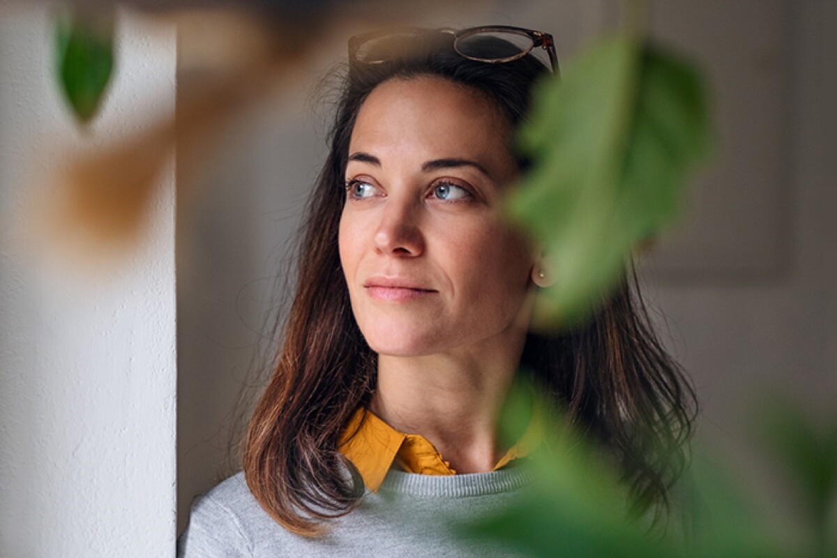 Woman staring into distance