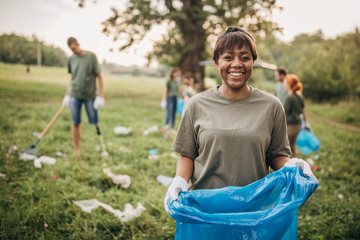 Group of people litter picking