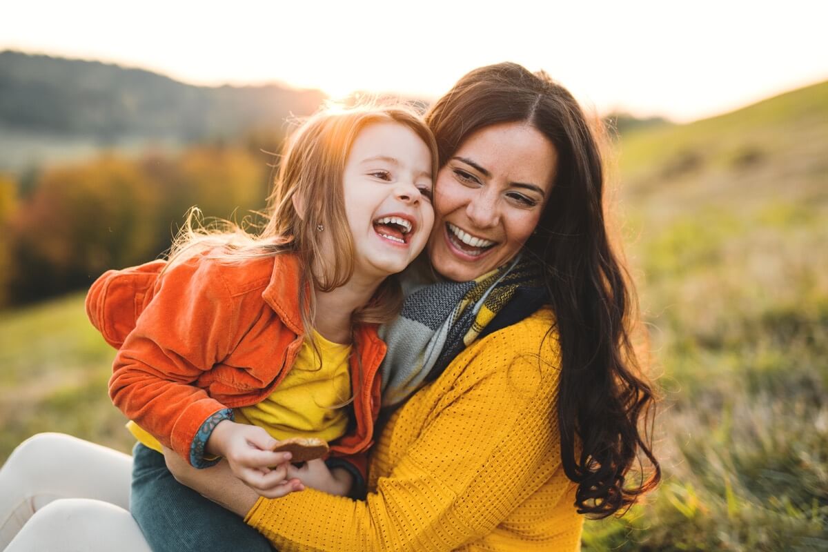 Mother and daughter in the countryside