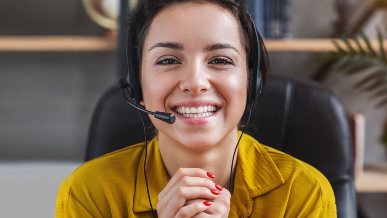 Female receptionist wearing headset