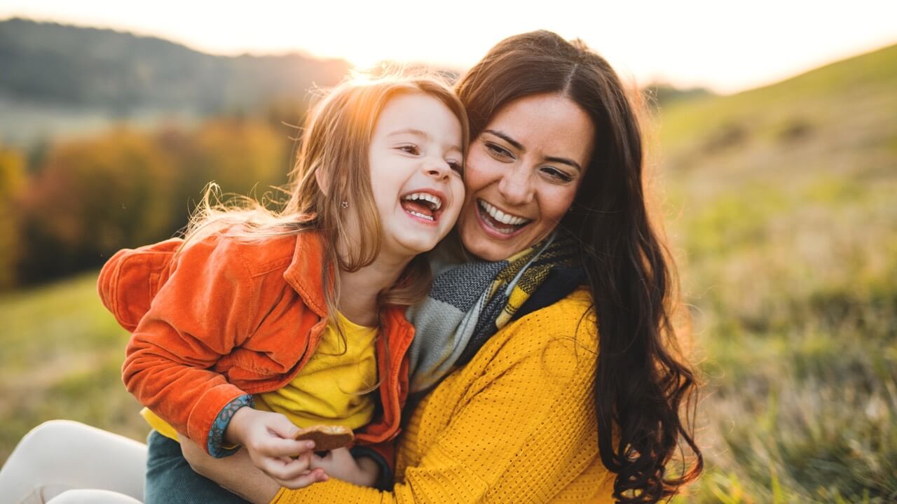 Mother and daughter in the countryside